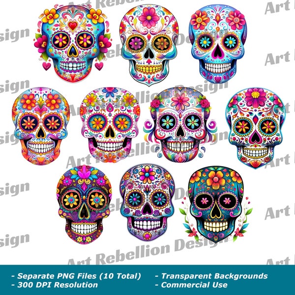 Day of the Dead Sugar Skull Clipart - cute sugar skull clip art in PNG - instant download for commercial use