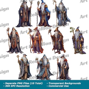 Wizard Clipart - magical wizard clip art in PNG - instant download for commercial use
