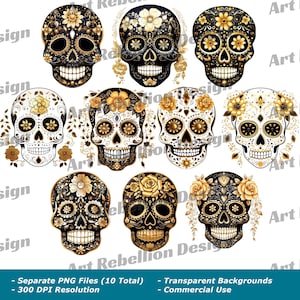 Tag der Toten Sugar Skull Clipart - süßer Sugar Skull Clip Art in PNG - sofort download für kommerzielle Nutzung