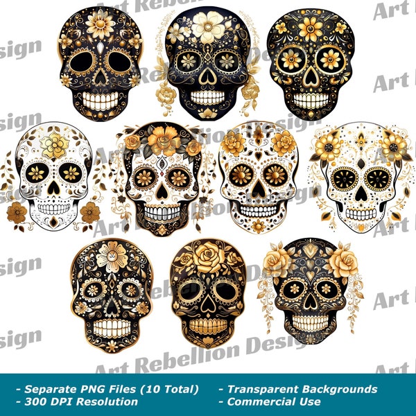 Day of the Dead Sugar Skull Clipart - cute sugar skull clip art in PNG - instant download for commercial use