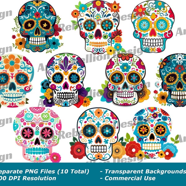 Day of the Dead Sugar Skull Clipart - cute sugar skull clip art in PNG - instant download for commercial use