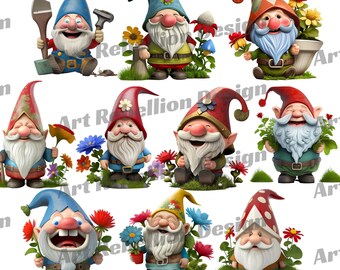 Clipart di gnomi da giardino - Illustrazioni PNG, uso commerciale (download digitale)