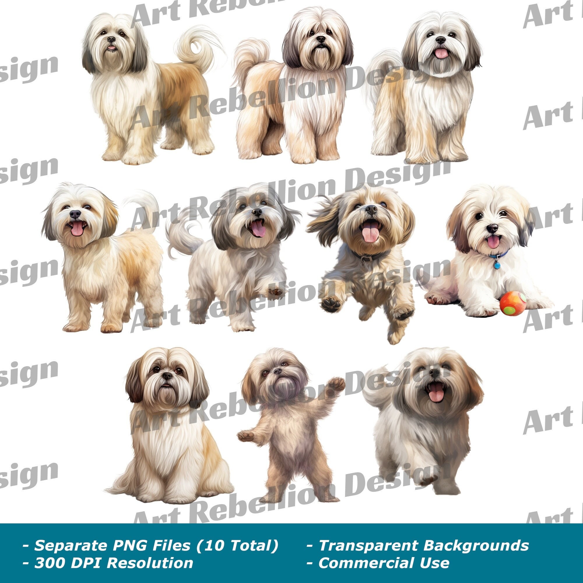 Lhasa Apso Dog Clipart - cute dog clip art in PNG - instant download for commercial use