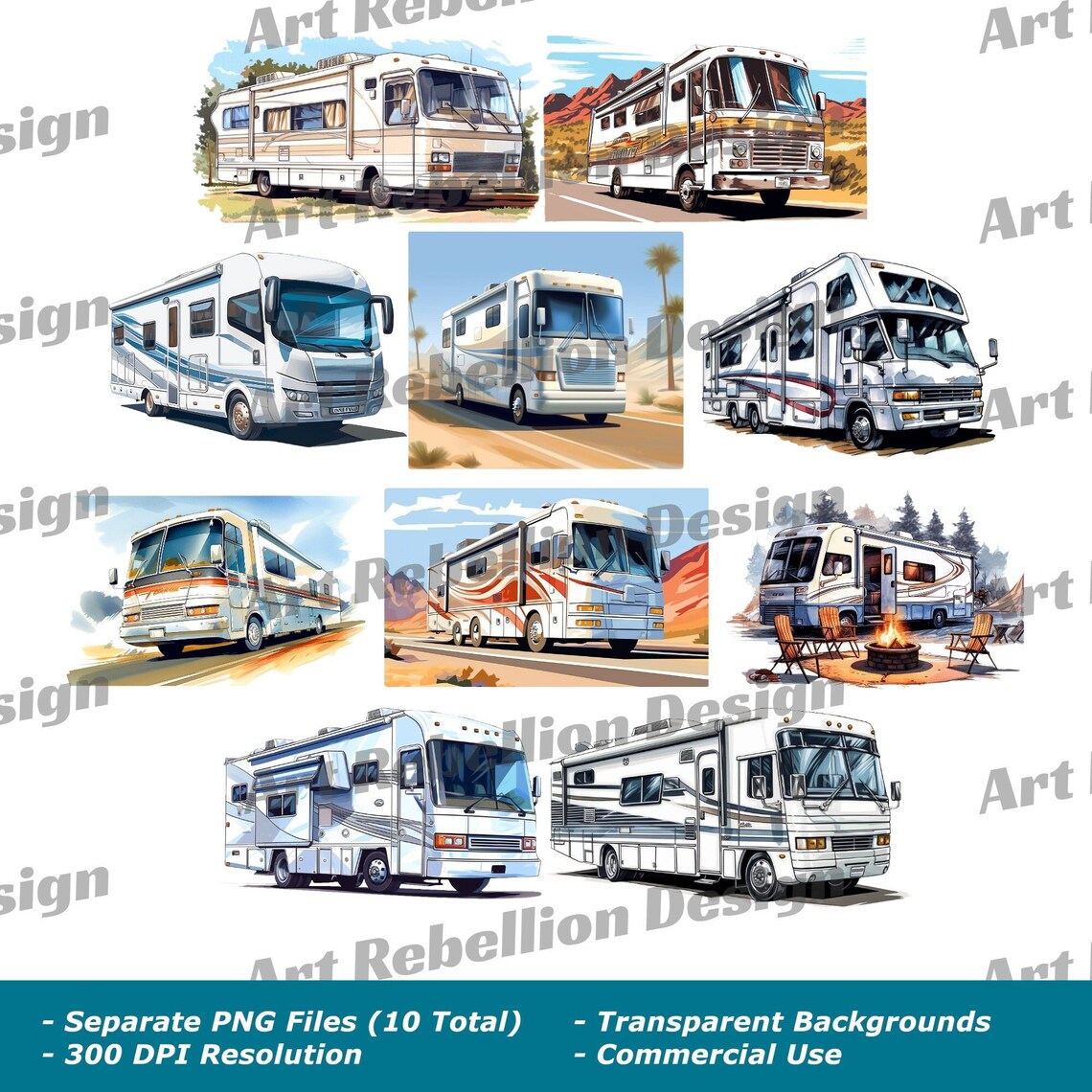 RV, Motorhome Clipart - Recreational Vehicle Clip Art in PNG - Instant ...