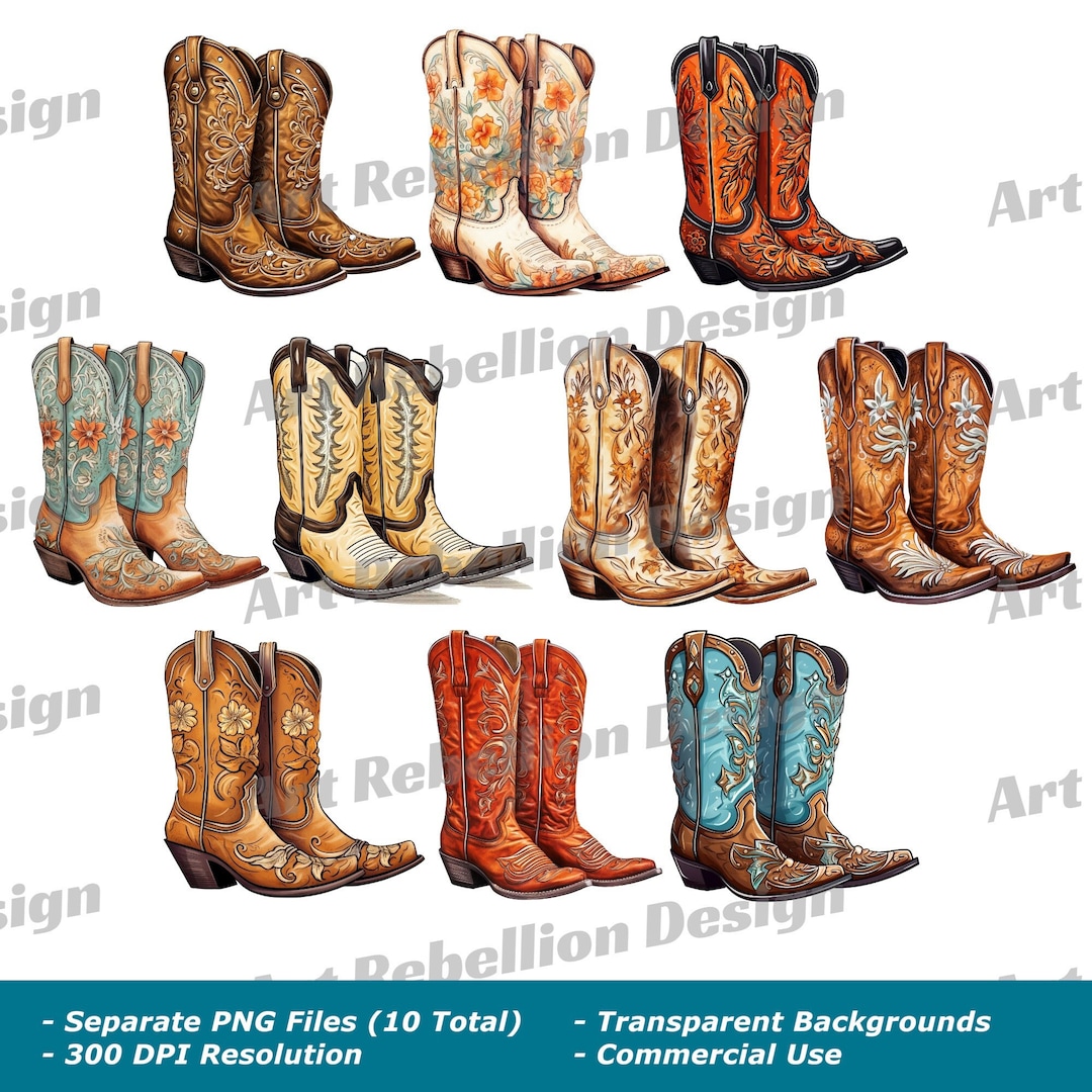Cowboy Boots Clipart - Non-traditional Style Country Western Boots Clip ...