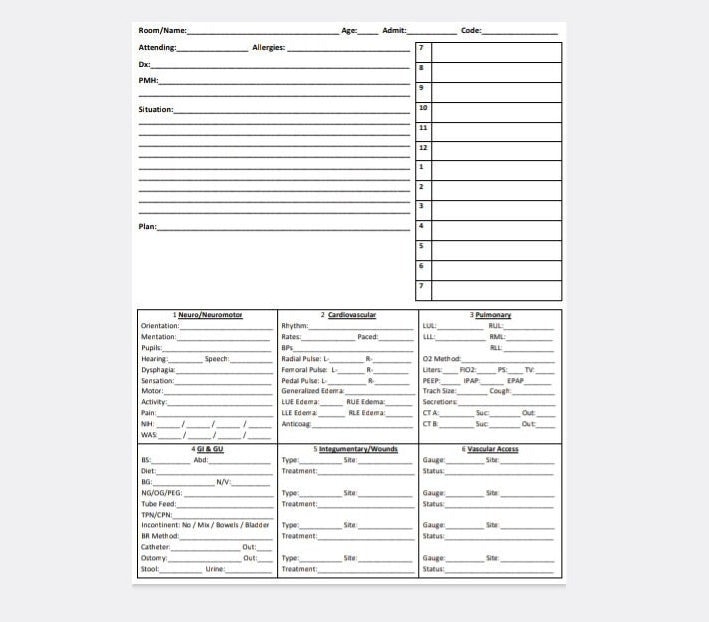 Nursing Assessment and Report Sheet - Etsy