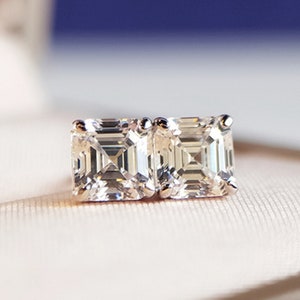 Moissanite Asscher Cut Earrings, 14K Gold Diamond Stud Earrings for Womens, Mens Earrings, wedding gift for her, Minimalist Stud earrings