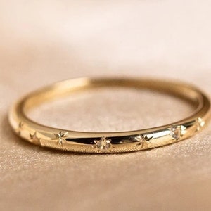 ダイヤモンドスタッキングウェディングバンド、14Kゴールドのユニークなモアッサナイト天体結婚指輪、アンティークジュエリー、星が刻まれたダイヤモンドバンド