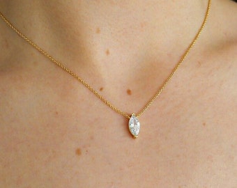 Marquise Diamond Necklace 14k Gold  Cubic Zirconia (CZ) Necklace Minimalist Necklace Dainty Marquise Pendant Necklace Anniversary Gift