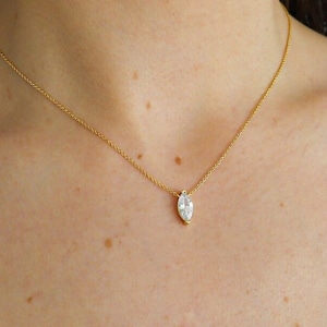 Marquise Diamond Necklace 14k Gold  Cubic Zirconia (CZ) Necklace Minimalist Necklace Dainty Marquise Pendant Necklace Anniversary Gift