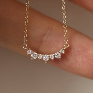 14K Gold Diamond Cluster Necklace, Moissanite Necklace for women Dainty Curved Necklace Wedding Bridal Jewelry Necklace Gift For Her