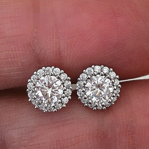 2Ct Diamond Halo Stud Earrings, Round cut Moissanite Earring in 14k Gold, Everyday Earring for women, Woman Diamond Earring gift for her