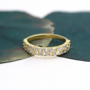 Baguette Diamond Eternity  in 14k Moissanite Wedding Band , Baguette Diamond Multi Stone Anniversary Ring, Brilliant Baguette Cocktail Ring