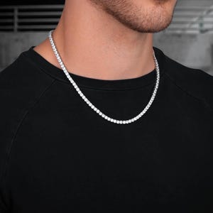 Tennis chain necklace 4 MM Round Moissanite tennis chain necklace in silver tennis chain , diamond necklace for men's Argentium Silver Chain