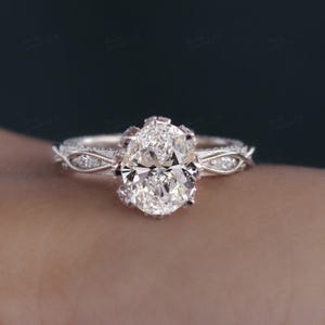 Art Deco Filigree Oval Moissanite Solitaire Ring, Vintage 3 CT Oval Moissanite Engagement Ring For Women, 14K Yellow Gold Anniversary Ring