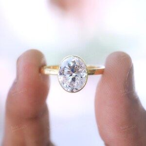 2 CT Oval Cut Moissanite Engagement Ring, Bezel Set Moissanite Solitaire Ring, Promise Anniversary Ring For Women, Yellow Gold Wedding Ring