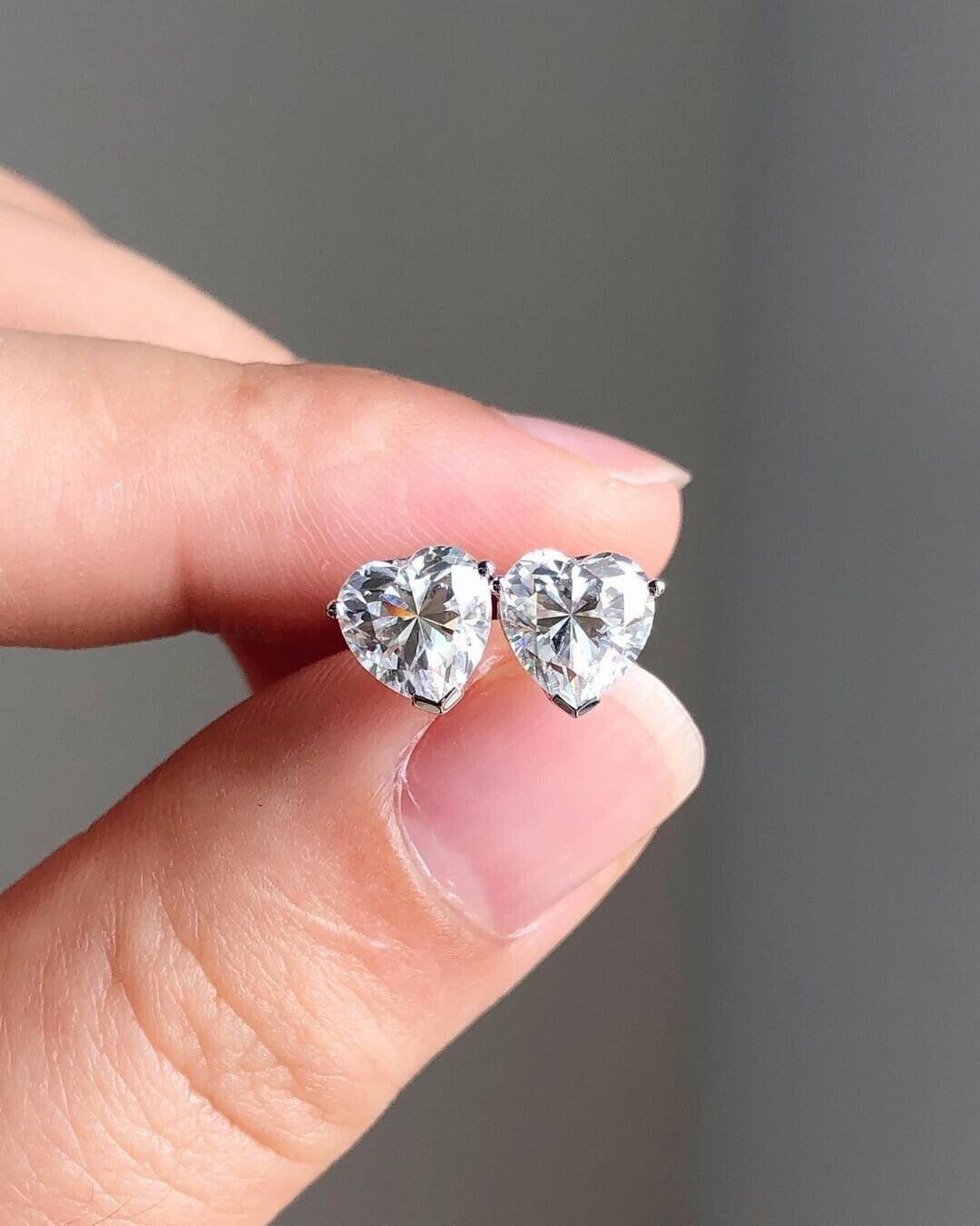 Diamond studs Heart Cut Moissanite Earrings / 14k Gold Studs Wedding Earrings for women/ Solitaire Earrings/Anniversary Gift for her