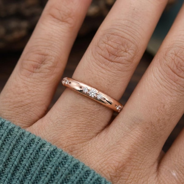 In het lab gekweekte diamanten trouwring, hemelse Stardust-ringen voor vrouwen, 14K gouden diamanten band, minimalistische stapelring cadeaus voor haar