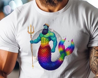 Hunky Merman II-T-shirt | Sexy zeemeermin-fantasiecadeau | Zeemeerminontwerp | Gay Pride-shirt | Koning Neptunus | Poseidon | Atlantis | Onder de zee