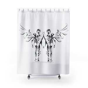 Angels in Love Shower Curtain - LGBTQ Wedding - Marriage - Nonbinary Beings - Gay Couple Gift - Subtle Pride Gift - Love Is Love - Spiritual