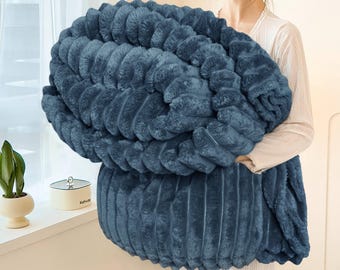 Manta de franela a rayas, gruesa, suave y afelpada, ideal para la cama o el sofá. Manta polar multiusos para viajes, cálida y acogedora.
