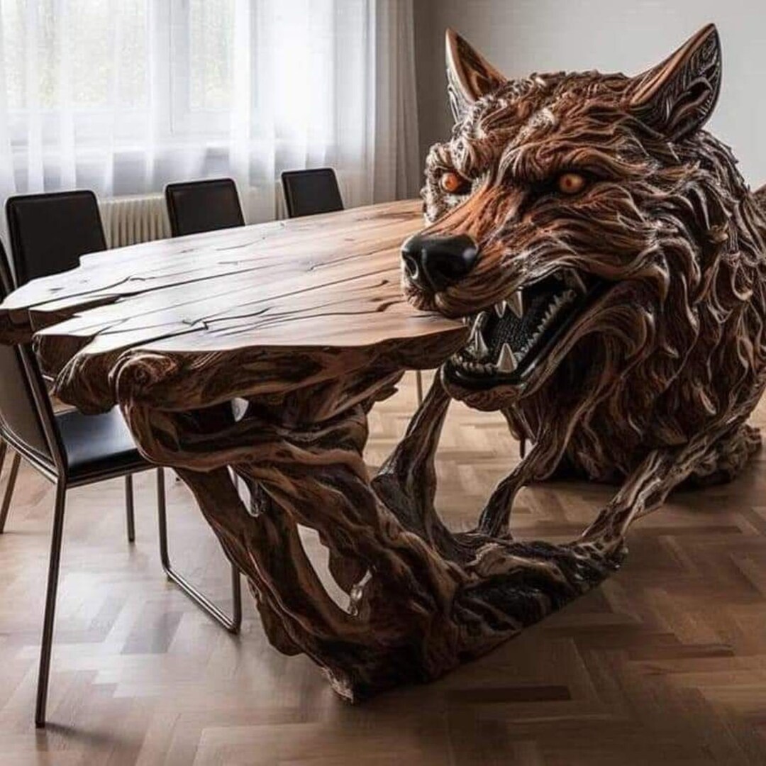 Hand Carved Wolf Table for Coffee and Dinning Etsy UK