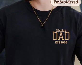 Camiseta, sudadera o sudadera con capucha bordada con los colores de la ropa cómoda para papá: nombres de niños personalizados, regalo personalizado para el Día del Padre.