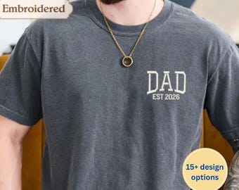 Camiseta, sudadera o sudadera con capucha bordada con los colores de "Dad Comfort Colors": nombres de los niños en la manga, regalo personalizado para el Día del Padre.