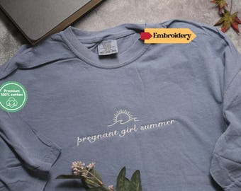 Pregnant Girl Summer Shirt, Comfort Colors Beach Pregnancy Announcement T-shirt, Pregnancy Reveal Tee, Baby Shower Gift, Mom Shirt