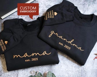 Embroidered Mama  Papa Sweatshirt  Personalized Family Announcement Gift  Matching Comfort Colors Monogram