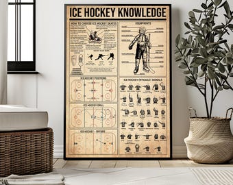 Impresión vintage de conocimientos de hockey sobre hielo, póster impreso para amantes del hockey sobre hielo, decoración de pared de hockey, regalo para jugador de hockey sobre hielo, sala de entrenamiento de hockey