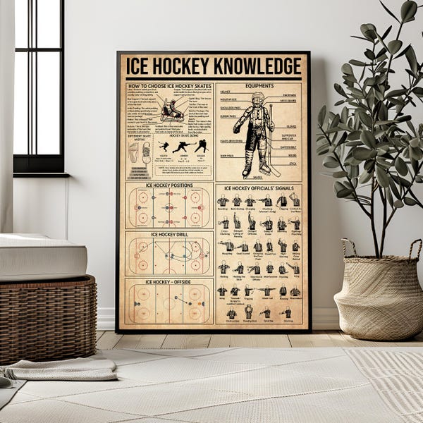 Eishockey Wissen Vintage Print Eishockey Liebhaber Gedrucktes Poster, Hockey Wand Dekor Eishockey Spieler Geschenk Hockey Trainingsraum