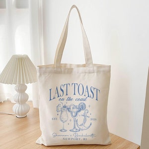 Beach Tote Bag – 'Last Toast On The Coast' Canvas, 16.55x13.7 Inch, Coastal Wedding & Bachelorette Gift For Bride - View #12