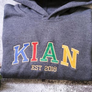 Custom Filled Embroidered Varsity Crewneck, Embroidery Crewneck, Embroidered Sweatshirt, university sweaters, personalized sweatshirt