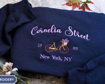 Cornelia Street Embroidered Sweatshirt, Comfort Colors Autumn Sad girl Cozy Sweater, Gift for her, Cornelia street New York City Sweater