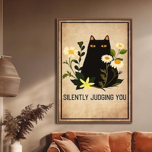 Silently Judging You Poster, Funny Black Cat Poster, Black Cat Wall Hanging, Black Cat Wall Art, Black Cat Art, Black Cat Gift, Cat Print