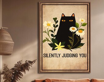 Silently Judging You Poster, Funny Black Cat Poster, Black Cat Wall Hanging, Black Cat Wall Art, Black Cat Art, Black Cat Gift, Cat Print
