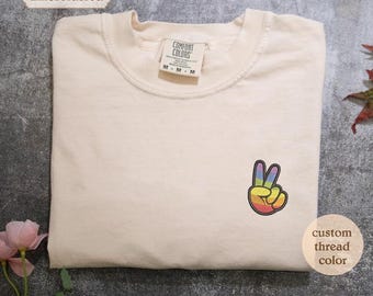 Geborduurd Rainbow Peace-shirt, geborduurd LGBTQ-shirt, geborduurd Pride-shirt, gay shirt, transgendershirt, mensenrechtenshirt, LGBTQ+
