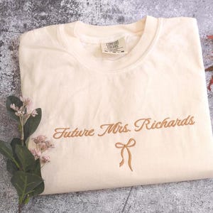 Embroidered Future Mrs. Shirt, Coquette Bachelorette Party, Custom Future Mrs. Shirt, Engagement, Fiance Gift, Comfort Colors