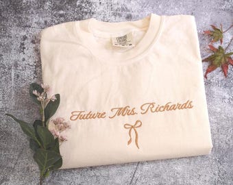 Embroidered Future Mrs. Shirt, Coquette Bachelorette Party, Custom Future Mrs. Shirt, Engagement, Fiance Gift, Comfort Colors