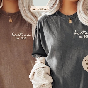Custom Embroidered Besties Sweatshirt With Names On Sleeve, Personalized Best Friend Hoodies, BFF Outfit, Matching Friends Clothing Gift