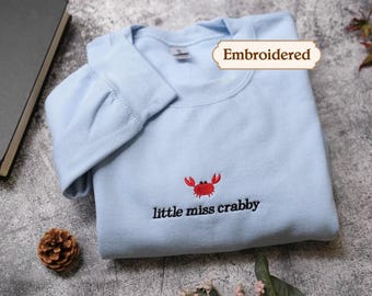 Little Miss Crabby Embroidered Shirt, Trendy Summer Beach , Comfort Colors Crabby but cute Tee, Sweater