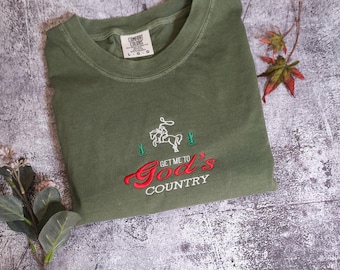 Camisa bordada "Llévame al país de Dios", sudadera vaquera de cuello redondo, bordado de rodeo.