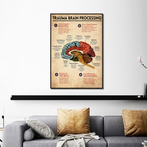 Trauma Brain Processing Poster, Brain Anatomy Poster Brain Zones Mental Health Wall Art, Trauma, Fight or Flight, Nervous System, Unframed image 7