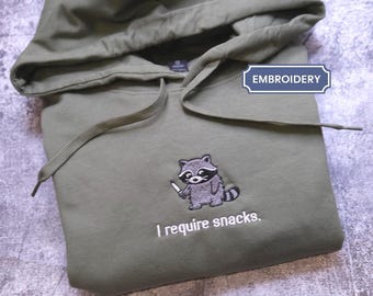 I require snacks sweatshirt, feral embroidered raccoon sweater, funny cozy sweater, nhinged  Comfort Colors® Goblincore , Snack Gremlin