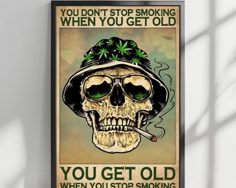 Vintage Skeleton Smoking Weed Poster, Marijuana Poster, Pot Head, Cannabis Art Print, Weed home Decor, smoking lounge, Cannabis Dispensary