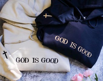 Embroidered GOD IS GOOD Sweatshirt with Sleeve| Christian Crewneck | Christian Sweatshirt | Faith Sweatshirt | Embroidered Crewneck