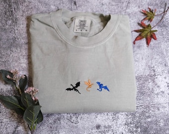 Fourth Wing Merch, Dragons and Pages Embroidered Book Art, Reader Gift, Onyx Storm Iron Flame Basiath Comfort Colors Tee