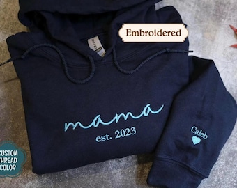 Sudadera bordada personalizada para mamá con nombre de niño, sudadera personalizada para mamá y papá, suéter minimalista para mamá, regalo de Navidad para mamá y papá.