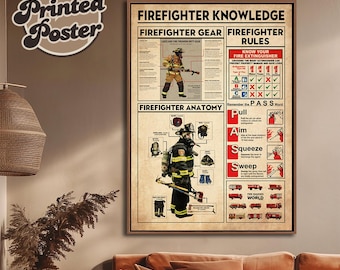 Firefighter Knowledge Poster, Vintage Firefighter Poster, Firefighter Wall Art, Firefighter Home Decor, Part Of A Firefighter Truck